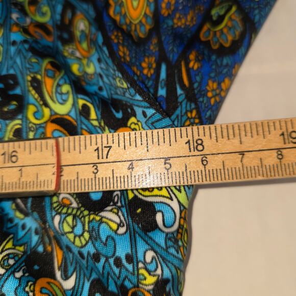 Hypnotized Womens Top Stretch Abstract Feathers Colorful Lounge Travel Vacation - Picture 12 of 12